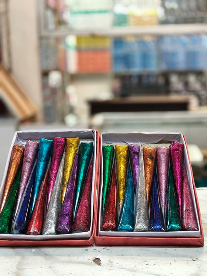 Colorful Glitter Mehndi - Pack Of 12